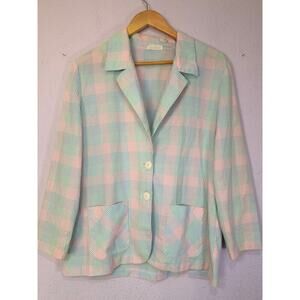 Vintage Sanibel Sport Pastel Plaid Blazer Women Jacket Size M Preppy Cottagecore
